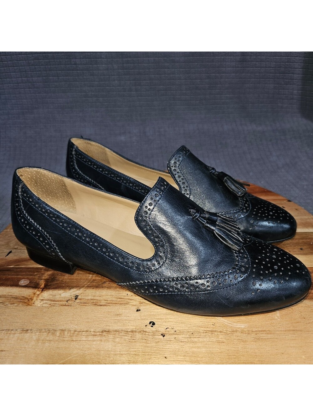 Talbots Women's Black Leather Tassel Brogue Loafer Flats US 7M